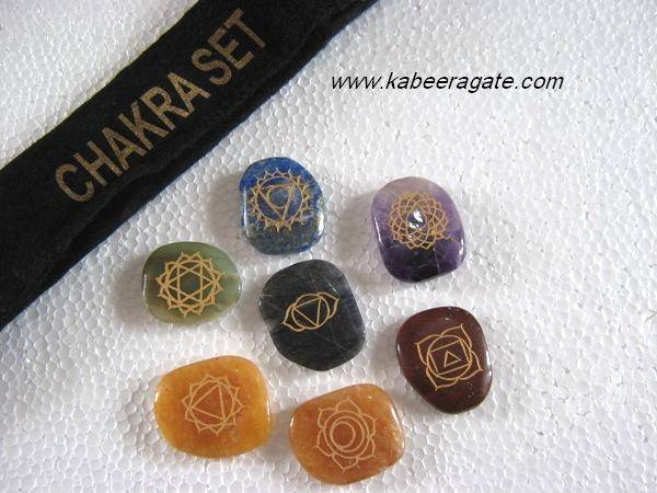 Palm Stone Chakra Set with Velvet Purse